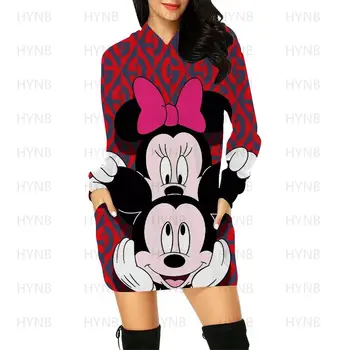 Crtani Haljine za Žene 2022 S Kapuljačom Y2k, Haljinu-džemper, Elegantna Mini Haljinu s Minnie Mouse i Mickey, Ženska Svečana Majica sa kapuljačom, Odjeća Disney