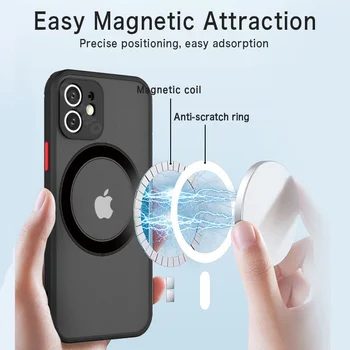 Za Magsafe Bežični Magnetski za Punjenje šok-dokaz Mat Torbica Za Telefon iPhone 11 12 13 14 Pro Max Mini XR X XS Transparentno Tvrda Torbica Za PC
