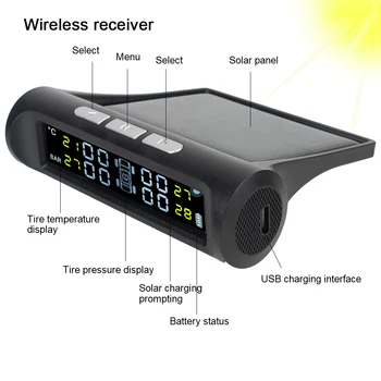 S 4 Vanjskim Senzorima Kit Za Dijagnozu Guma Solarni Sustav Kontrole Tlaka u Gumama TPMS Digitalni LCD display Auto Oprema