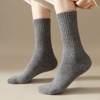 1 par Zimskih ženskih Čarapa, tople Vunene čarape u stilu Харадзюку, Meke, Srednje Dužine, Pliš, klasicni Kašmir, Poslovne, Vanjska Odjeća, muška, Crnci