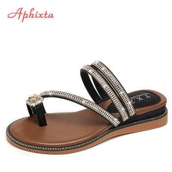 Aphixta/Sandale na танкетке; Ženske japanke Sa štrasom; Ljetni Modni Kožne Japanke sa štrasom; ženske cipele Babouche Bling