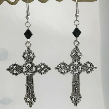 Veliki Gotički Križ i Crna Perla Viseće Naušnice Tama Estetski Viseće Naušnice Za Žene i Djevojčice Mistične Darove