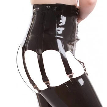 Crnci Seksi Mini-Suknje od lateksa S Halterima Za Čarapa, Stezaljke Za-Uvezivanje Sprijeda, Gumene Nisa JC-0015