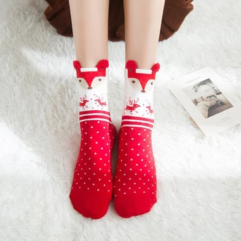 Zimske Božićne Čarape, 1 Par Ženskih Čarapa, Svakodnevne Pamučne Čarape sa Slikom Jelena Davida, Pohranjuju Toplinu, Slatka Ženske Čarape Za djevojčice, Božićni Poklon 2020