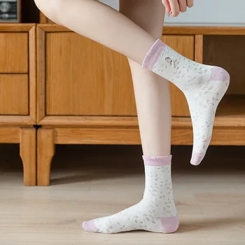 Udobna i prozračna čarape srednje dužine, svakodnevne trend proljeće-ljeto nove ljubičaste pamučne ženske čarape s kristalima