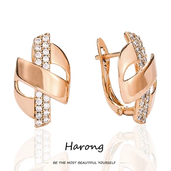 Harong Luksuzne Naušnice-Roze Boje Ružičastog Zlata, Bakra s Kristalima, Kvalitetne Ženske Modni Nakit Naušnice, Dar za Svadbene Zurke