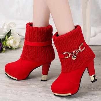 Novost zime, debeli cipele ženske čizme ženske čizme na visoku petu, mat vune, ženske cipele, ženske cipele rtg5