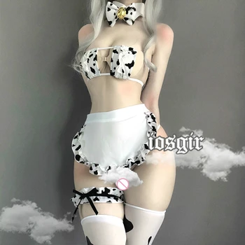 Japanski Cos Krava Cosplay Odijelo Sobarica Танкини Bikini kupaći Kostim Anime Djevojke Kupaći kostimi Odjeća Lolita Grudnjak i Gaćice Kit Nadkoljenice