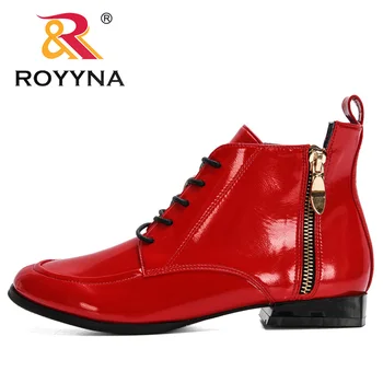 ROYYNA/Nove dizajnerske cipele od lakirane kože s visokim берцем; Ženske jesenje Cipele na munje; ženske cipele čipka-up; Feminimo; Botas Mujer ravnim cipelama
