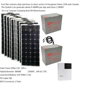 Set Solarnih Panela zajedno 3000 W 110 v 220 v Punjač MPPT Hybrid Inverter Auto Kamp Karavan Brod Svjetlost Od Rešetke Sustava RV