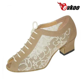 Evkoodance Trening plesne cipele od nubuk crne i kaki, s rešetkom 4,5 cm, ženski dvorana cipele, standardne Evkoo-016