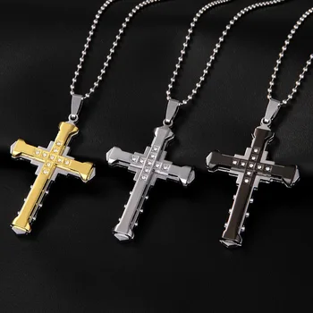 Nova Moda Križ Lanca I Ogrlice za Za Muškarce Isus Kristal Privjesak Križ Lanca I Ogrlice Crna, Srebrna Boja Nehrđajućeg Čelika Lanci I Ogrlice Nakit