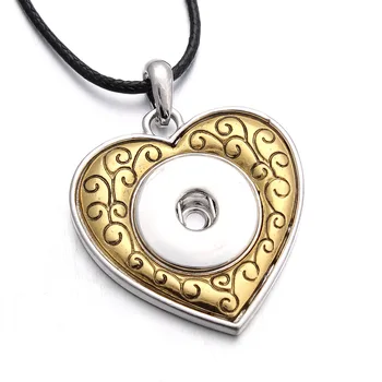 Vintage nakit s kopčom na gumb, ogrlica s ovjesom u obliku Zlatnog srca (pogodan za gumbe 18 mm 20 mm)