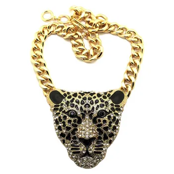Modni Crno Emajlirane Leopard Privjesak Ogrlica Hip-Hop Ledenom Od Циркона Jaguar Ogrlice Nakit Дропшиппинг