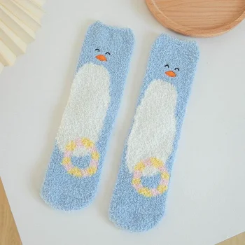 5 Pari Novih Zimskih Čarapa s Slatka Patka, Tople Čarape od koralnog runo, plus Baršun Debele Pamučne Ženske Čarape, Kućni Mekane Čarape Za Spavanje