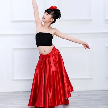 Crvena Black Satin Monotono Suknja Za španjolski flamenco, Ženske Plesne Kostime čipka-up, 360-720 Stupnjeva, Loptu Haljina za mamu i Kćer za Djevojčice