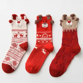 3 Para Ženskih Čarapa, Zimske Tople Božićne Darove, Стереоноски, Mekani Pamuk Slatka Čarape sa Jelen Djed Mraz, Božić Božićne Čarape