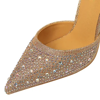 2022 godine, Ukusan ženske Sandale s visokim petama od 10 cm, Vjenčanje Ukosnice, Sjajna svadba cipele visokih peta, fetiš-ukosnica, Sjajna svijetle cipele, čamaca s kristalima