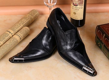 Sapato social masculino couro crne čelične večernje cipele s oštrim vrhom, gospodo poslovne cipele-oxfords od prave kože, talijanske cipele za muškarce