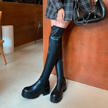Dovereiss/2022 godine, Funky ženske cipele Zimske Običan slani ženske čizme zatvarač od prave kože Čizme iznad koljena Velike Veličine 40