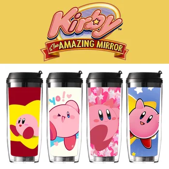 Kawai Kirby Anime Crtani film dupli sloj usamljena Plastična šalica za čaj s mlijekom s poklopcem sport na otvorenom prijenosni čaša za vodu par Poklon