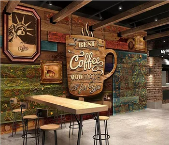 Običaj pozadina za hrana shop, kava s uzorkom drveta, 3D klasicni freska za restoran, kafić, pozadinski zid hotela, PVC desktop