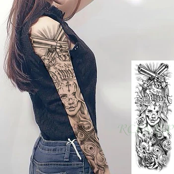 Vodootporne Privremena Tetovaža Naljepnica Veliki Križ Dvostruke Pištolji Djevojka Rose je Karta za Igranje Puna Ruka Lažna Tetovaža Flash-Tetovaža za Muškarce Žene