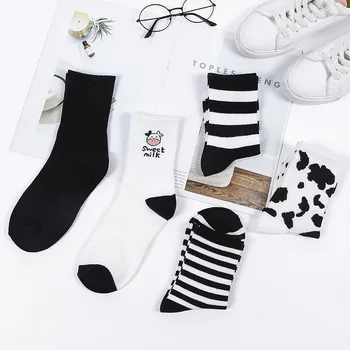 Šarene čarape sa smiješnim po cijeloj površini krava, bijelo crtani кальцетины, udobne čarape harajuku skarpetki damskie, slatka čarape sa životinjama, kawai, sretan čarapa