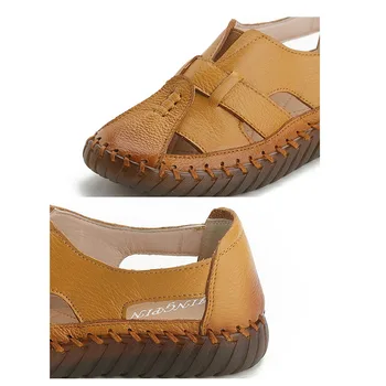 Ljetne Ženske Sandale-gladijatori u retro stilu, Cipele s ravnim potplatima, bez kopče od prave kože, do 2022 godine, Ženske лоферы, Sandale za starije osobe, Cipele za mame