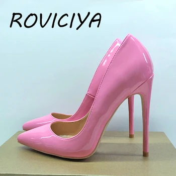 Roza ženske klasične cipele, čamaca, svadbene cipele s visokim petama od 12 cm, ženske cipele na ukosnica 10 cm 8 cm, QP060 ROVICIYA