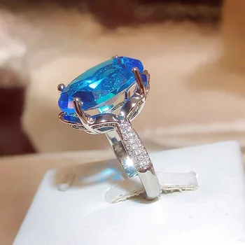 Novi Luksuzni Ovalni Plavi Safir Nevjesta Zaručnički Prsten Srebra za Žene Lady Godišnjicu Dar Izravna Dostava Nakit