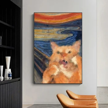Poznate Slike na Platnu Munch Скрик Smiješno Mačka Plakati Sa Životinjskim Printevima Zidni Umjetničke Slike za Ukrašavanje Zidova Dnevnog boravka Cuadros