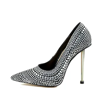 Nove marke ženske cipele na visoku petu sa šljokicama, kvalitetne sjajne cipele-brod na metalnom petu, uredski ženske cipele na ukosnica, večernje vjenčanje cipele za mladenke