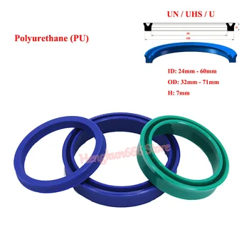 Poliuretanski Ulje Brtveni prsten za hidrauličnih cilindara ID 24-60 mm, debljina 7 mm, tip UN / UHS / U / Y, rupa za osovine, Općenito brtvljenje, polaganje