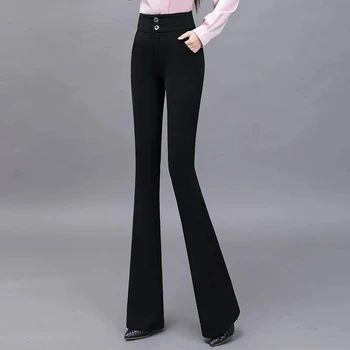 Crne ženske hlače do 2022 godine, proljeće-ljeto Nove драповые hlače-zvono dno s visokim strukom, oblikovana i modni bijele široke hlače