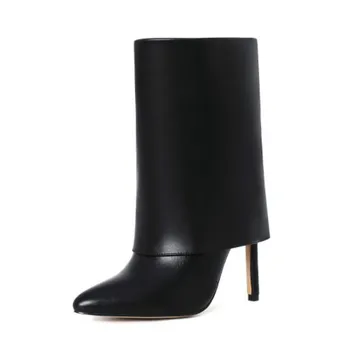 Čizme jedan korak; sezona jesen-zima; modni nove čvrste cipele s oštrim vrhom visokim petama; Elegantna ženska obuća; i crne čizme; Velike dimenzije