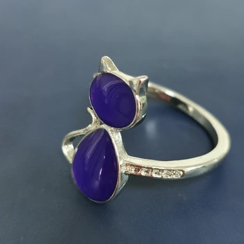 Lijepa Dama Nakit Srebrni Mjesečev Kamen Mačka-dizajn Otvaranje Prsten Podesiv Kubni Cirkon Prsten je Poklon Za Žene