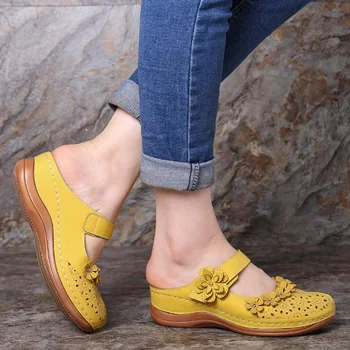 Ženske cipele rimski ravne sandale svakodnevne udoban cvijet Ženske sandale PU čvrst Klin kožne cipele na platformu dame plus size