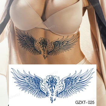Privremena tetovaža na prsima, naljepnica, donje seksi bodi-art, tetovaža ispod grudi, cvijeće, krila anđela, vodootporan tetovaža, lažna stražnji sise, velike