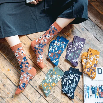 Kvalitetne muške i ženske čarape u retro stilu, slatka etničke čarape s cvjetnim uzorkom, čarape s okruglog izreza, modni udobne čarape, novi