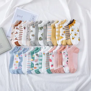 2021 Proljeće-ljeto Nove ženske čarape jarkih boja serije Fruit Floret Čarape za koledž sa парусником Pamučne čarape s vezom