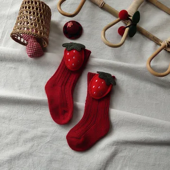 Zimske Dječje Čarape, Debele Pletene Čarape do gležnja za djevojčice, Crvene Velike Mašne, Tople Pamučne Dječje Čarape za malu djecu, Čarape za djecu 0-5 godina